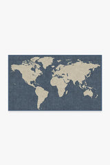 World Map Blue Flatwoven Rug