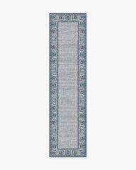 Vintage Daisy Bordered Blue Flatwoven Rug