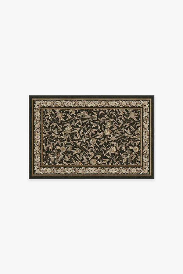 Bird & Pomegranate Soft Black Flatwoven Rug by Morris & Co.
