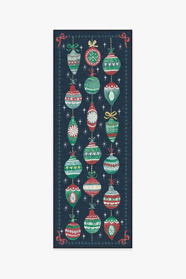 Festive Garland Navy Outdoor Rug