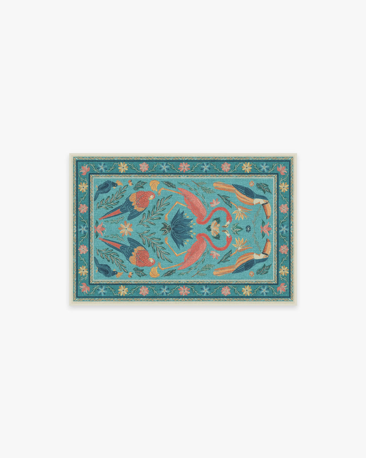 Birds Of A Feather Aqua Flatwoven Rug by Iris Apfel
