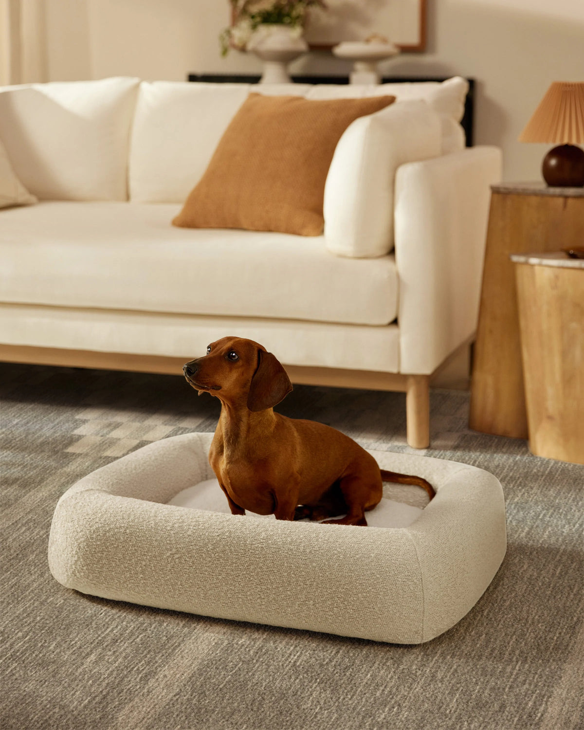 Cream Boucle Bolster Pet Bed