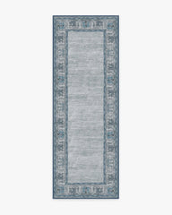 Vintage Daisy Bordered Blue Flatwoven Rug